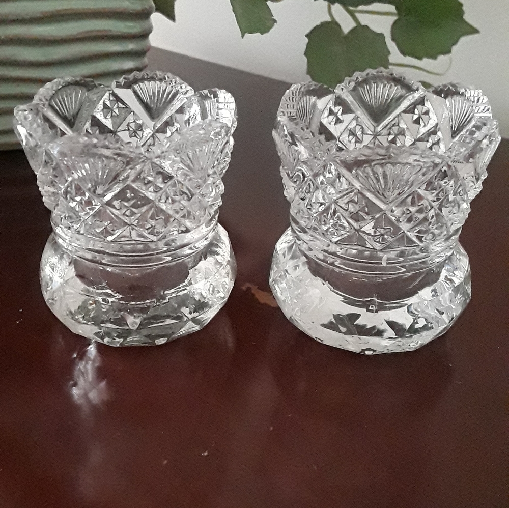 Pair of vintage crystal toothpick holders.